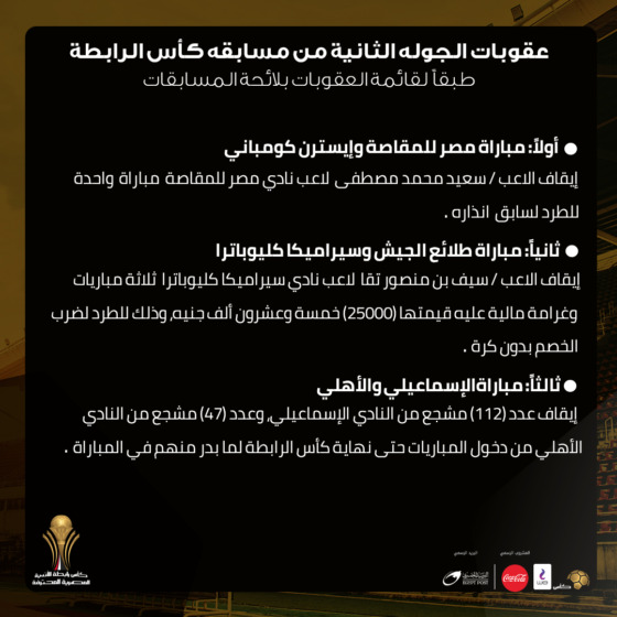 إيقاف المشجعين.. الرابطة المصرية تعلن عقوبة مباراة الإسماعيلي والأهلي - صورة