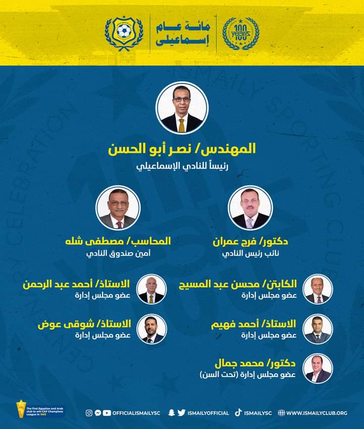 رسميًا.. نصر أبو الحسن رئيسًا لنادي الإسماعيلي.. تعرف على تشكيل المجلس