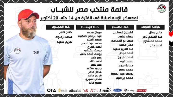 بتواجد 7 لاعبين من الزمالك.. وائل رياض يعلن قائمة منتخب مصر للشباب لمعسكر الإسماعيلية - صورة