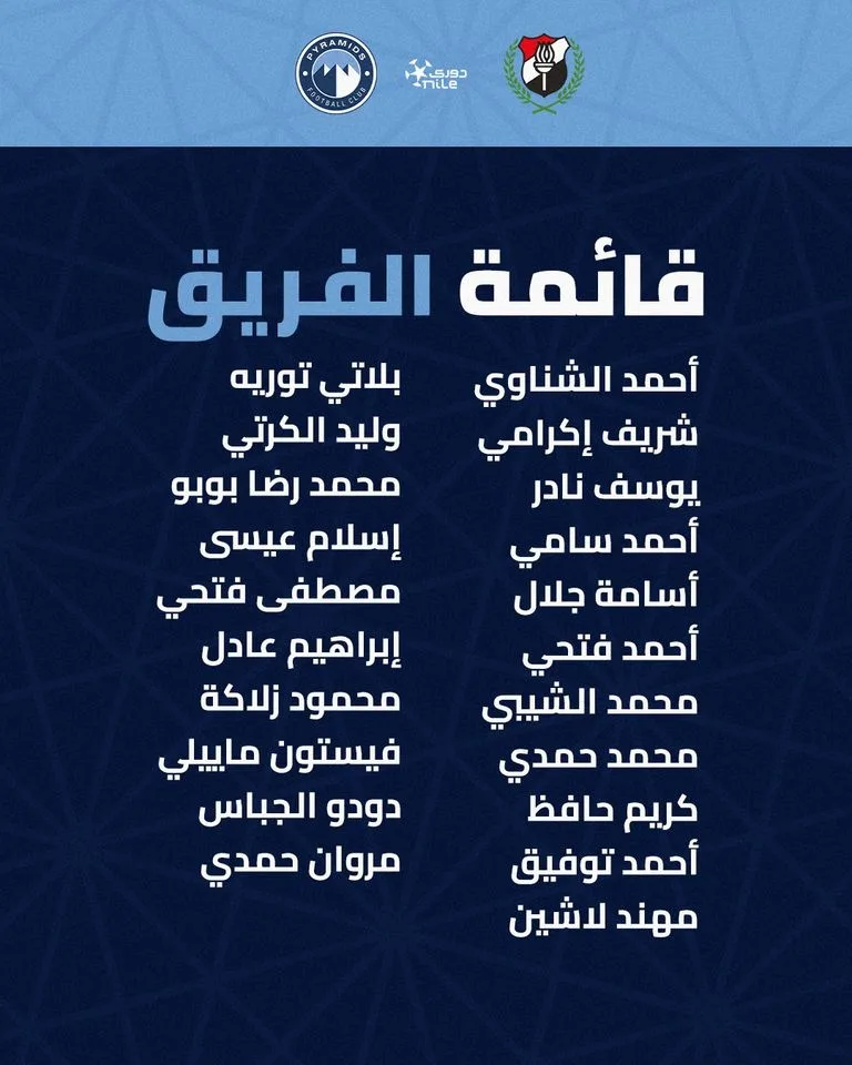 قائمة بيراميدز لمواجهة الداخلية في الدوري .. مفاجأة بشأن موقف رمضان صبحي - صورة