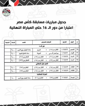 اتحاد الكرة يعلن مواعيد مباريات كأس مصر حتى النهائي !! - صورة