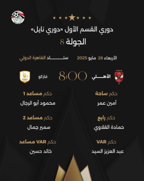 طاقم تحكيم مفاجئ جدا لمباراة الأهلي وفاركو غدا في الدوري المصري - صورة