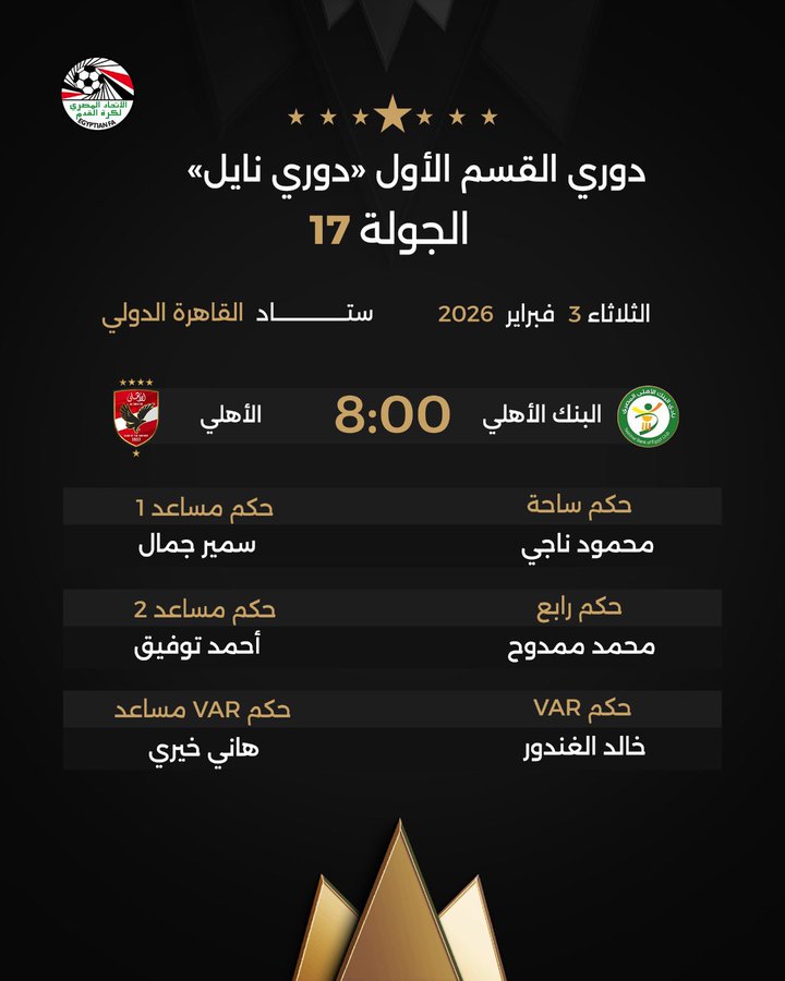 اتحاد الكرة يعلن حكم مباراة الأهلي أمام البنك الأهلي في الدوري.. إختيار مفاجئ 2 اتحاد الكرة يعلن حكم مباراة الأهلي أمام البنك الأهلي في الدوري.. إختيار مفاجئ