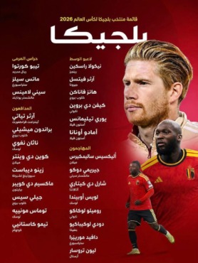 "مدججة بنجوم أوروبا".. بلجيكا تعلن قائمة رعب رسمية لمواجهة منتخب مصر في كأس العالم! 2 "مدججة بنجوم أوروبا".. بلجيكا تعلن قائمة رعب رسمية لمواجهة منتخب مصر في كأس العالم!