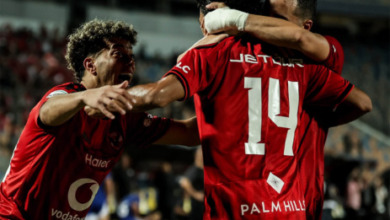 لاعبو الأهلي يحتفلون خلال إحدى مباريات الدوري المصري