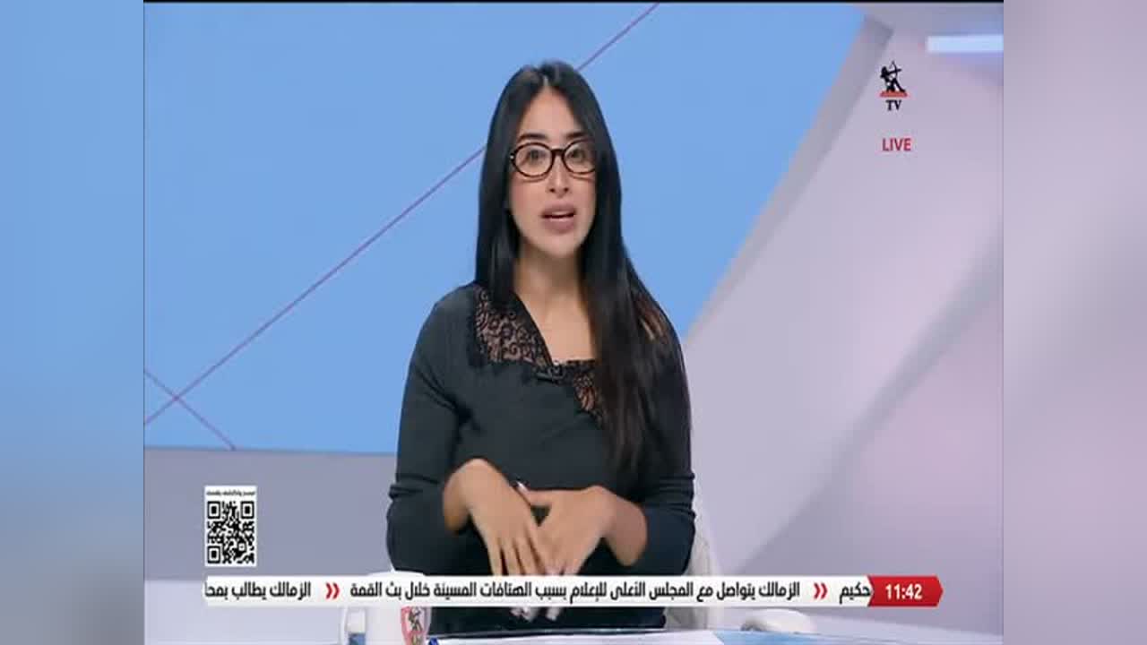 مها صبري خلال ظهورها على شاشة قناة الزمالك